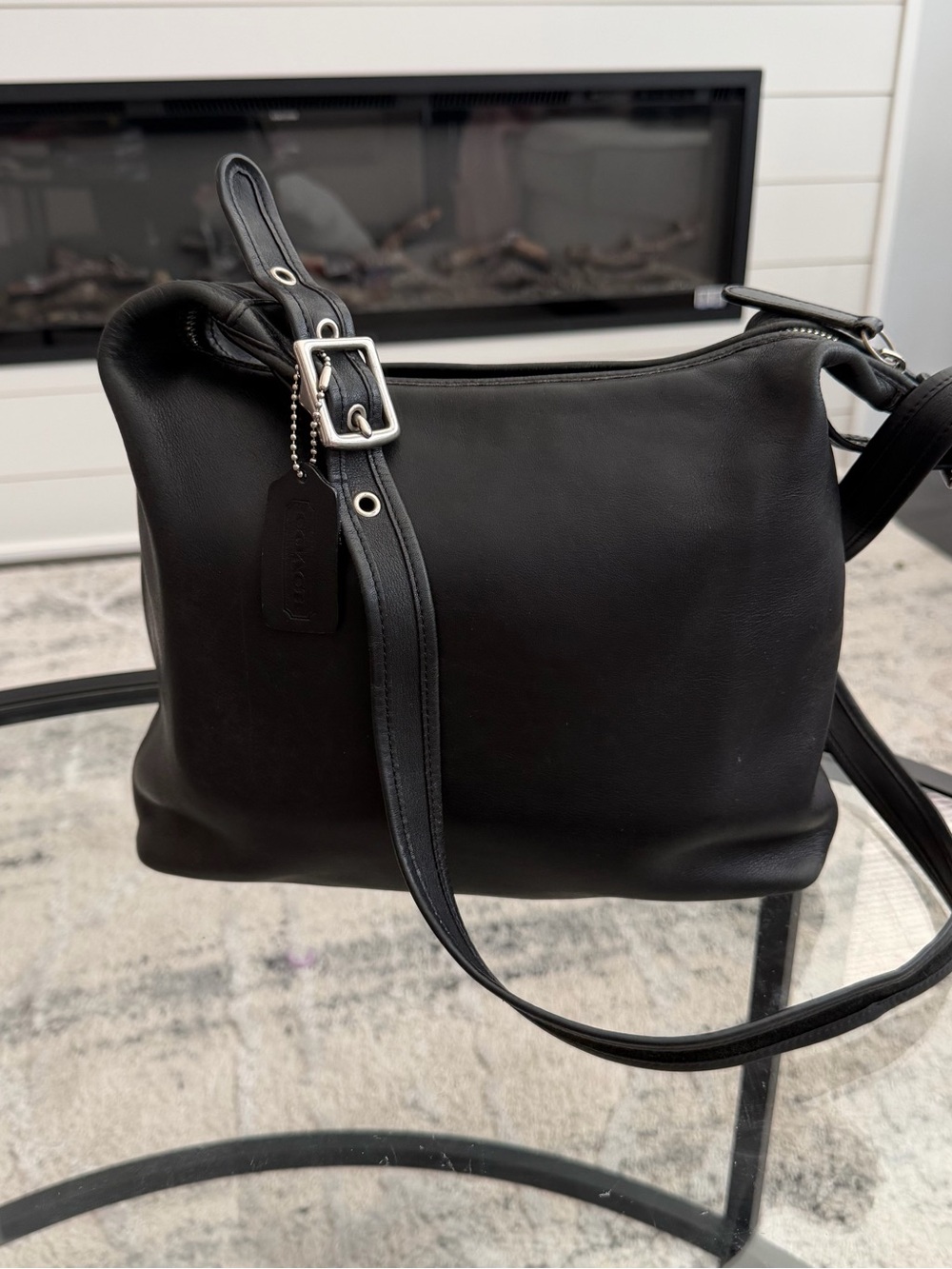 Coach Vintage 9148 Black Leather Shoulder Bag with Adjustable Strap